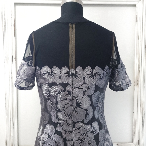 Tadashi Shoji Kala Sheer Mesh Floral Sequin Embroidered Mini Dress - Picture 14 of 16